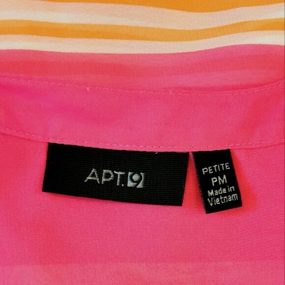 Apt. 9 Pink Striped 1/2 Button  Rolled Tab Sleeve Sheer Chiffon Blouse Size MP - Picture 5 of 8